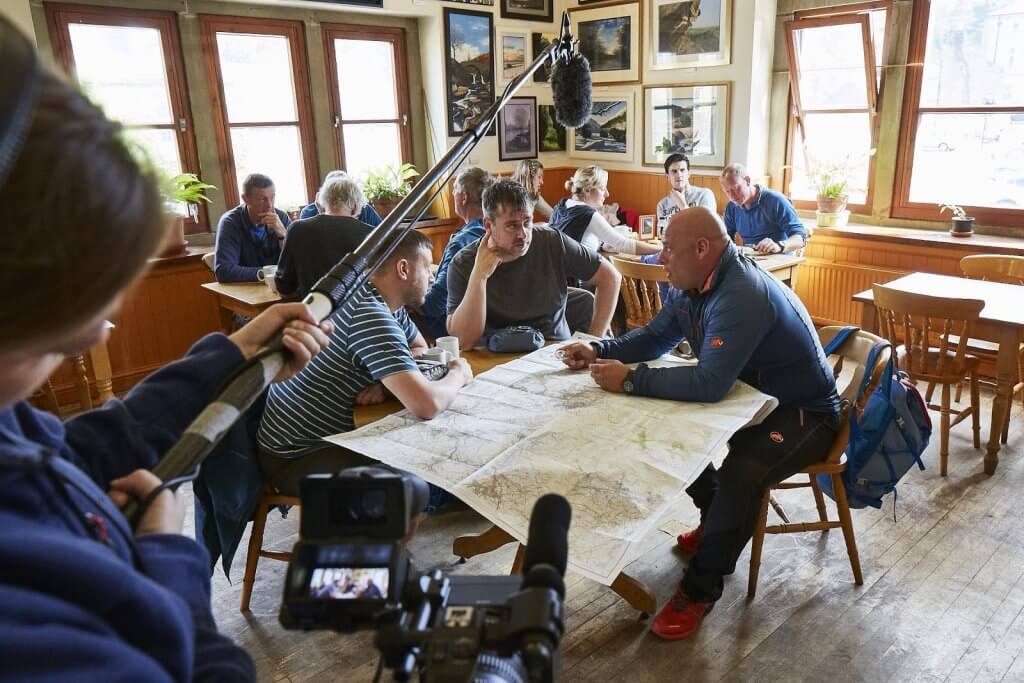 Proper Mag and Sam Sykes in Outside Cafe Hathersage for Mammut