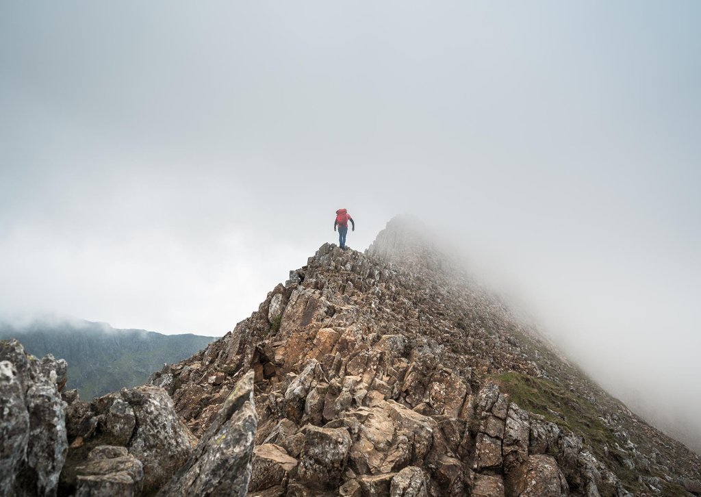 Scrambling along Crib Goch near Snowdon