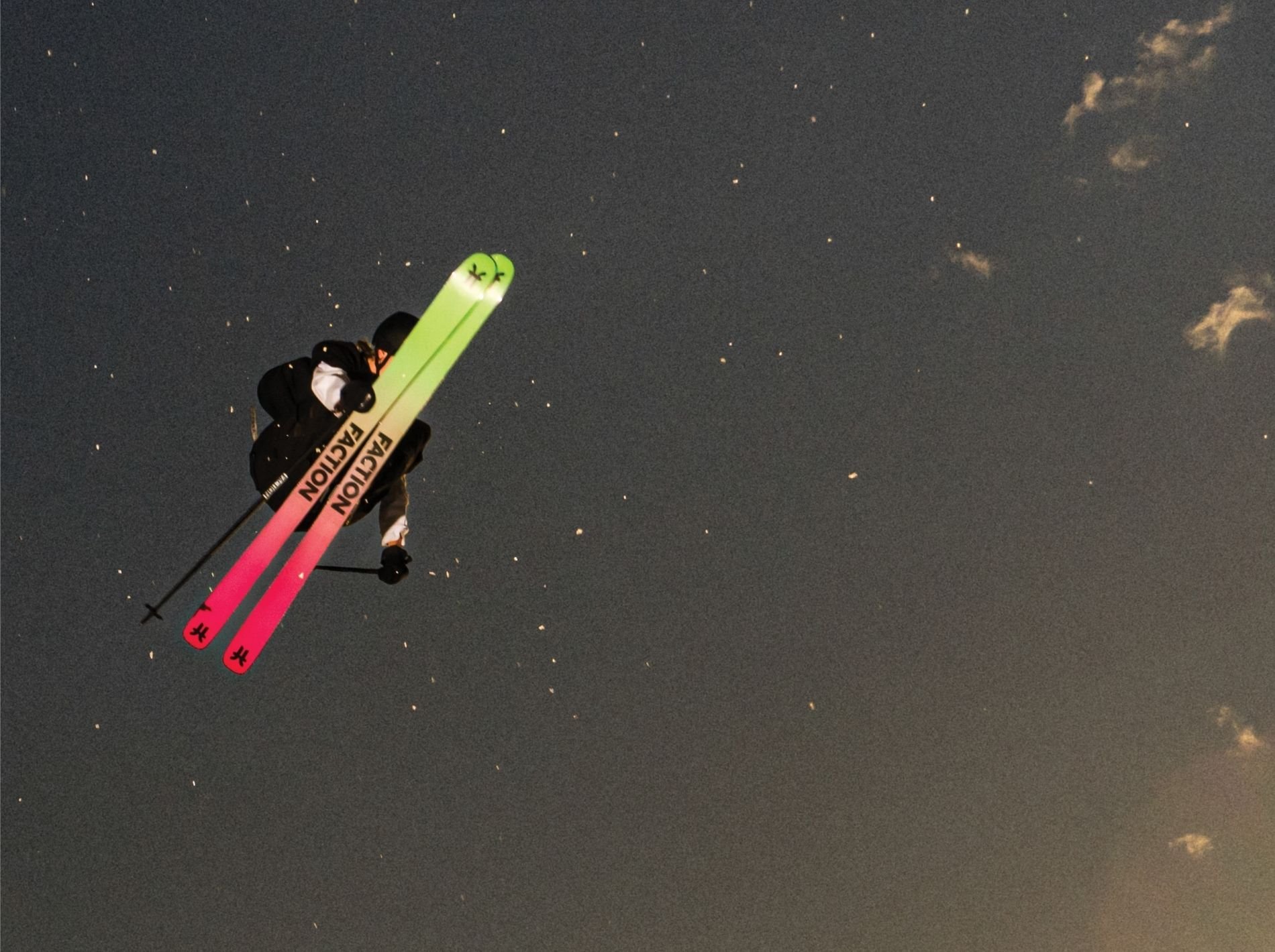 Night-time image of Faction skier